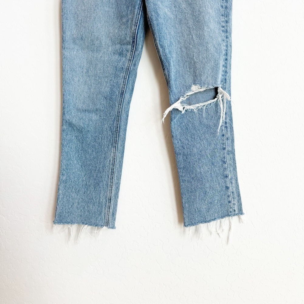 GRLFRND Women’s Karolina Jeans High Rise Straight Crop Larchmont W/ Rips 25 - Picture 4 of 10